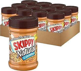 SKIPPY Natural Peanut Butter Spread, Creamy, 7 g protein per serving, 15 oz. (12 Pack)