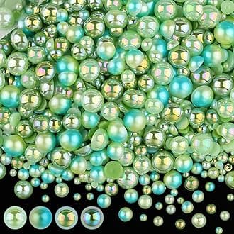 100g Flatback Pearls for Crafts,Assorted Sizes Half Round Pearl Beads Rhinestones for Nails,Pearl Flatback Resin Cabochons Beads for DIY Crafts Decoration (Green Mermaid Series)