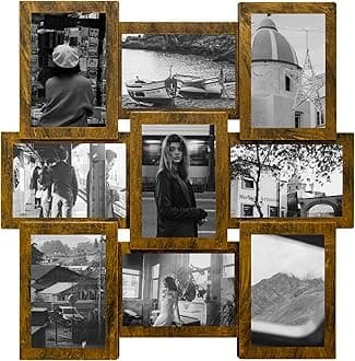 Jerry & Maggie picture frames 4x6 collage, 9 Opening picture frames 4x6 multiple photos Selfie Gallery Collage, Wall Hanging For 6x4 Photos (Golden)