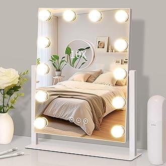Vanity Mirror with Lights,Lighted Vanity Mirror with 12 Dimmable Bulbs for Dressing Room & Bedroom,3 Color Lighting,Modes Detachable 10x Magnification 360°Ratation (White) 14.6" L x 17" W