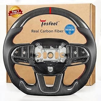 3K Carbon-Fiber Steering Wheel for Dodge Charger 2015–2024, for Dodge Challenger 2015–2024, D-Shaped Flat-Bottom, Perforated Leather Grip, Hand-Stitched, Carbon Trim (SXT/GT/RT/SRT)