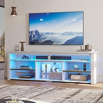 BestierTV Stand for 75 inch TV, Tall LED Entertainment Center with Adjustable Shelf, Gaming TV Console with Storage for PS5, Modern TV Cabinet for Living Room Bedroom, White Marble