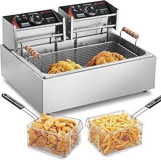 VEVOR Commercial Deep Fryer, 3000W Electric Turkey Fryer with 3 Removable Baskets, Large Capacity 18Qt / 17L Stainless Steel Countertop Single Oil Fryer, for Kitchen Restaurant Use, Silver