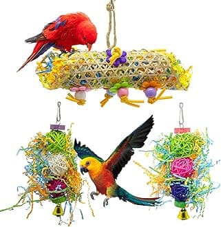 SHANTU 3Pack Bird Chewing Toys Foraging Shredder Toy Parrot Cage Shredder Toy Bird Loofah Toys Foraging Hanging Toy for Cockatiel Conure African Grey Parrot