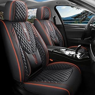 INZU Car Seat Cover 5-Seats Full Set Universal fit, Suitable for Most Cars, SUV, Airbags Compatible with Synthetic Leather Car Seat Cushion Protectors. (Black Orange Line)
