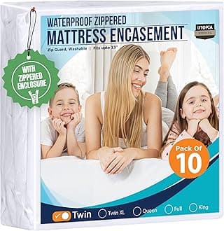 Utopia Bedding Mattress Protector Zippered Twin Size (Pack of 10), 100% Waterproof Bed Bug and Dust Mite Proof Mattress Encasement, Absorbent 6 Sided Mattress Cover