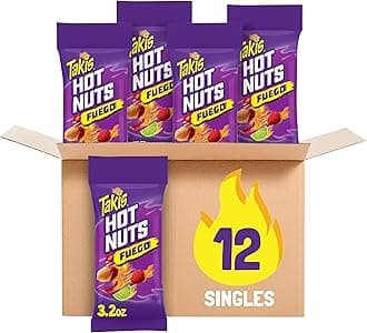 Fuego Hot Nuts 12 pc / 3.2 oz Snack Size Box, Hot Chili Pepper & Lime Flavored Extreme Spicy Double-Crunch Peanuts