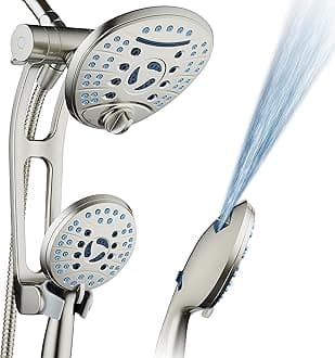Hotel Spa AquaCare AS-SEEN-ON-TV High Pressure Handheld/Rain 80-mode 3-way Shower Head Combo with Adjustable Arm - Anti-clog Nozzles, Tub & Pet Power Wash, 6 ft. Stainless Steel Hose, Nickel Finish