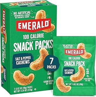 Emerald Nuts, 100 Calorie Packs, 7 Count, Salt & Pepper Cashews, 4.34 Oz