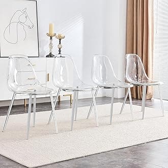 Baysitone Clear Dining Chairs Set of 4, Modern Kitchen Chairs with Transparent Seat, Acrylic Accent Side Chairs with Metal Legs for Dining Room, Kitchen, Living Room with Silver