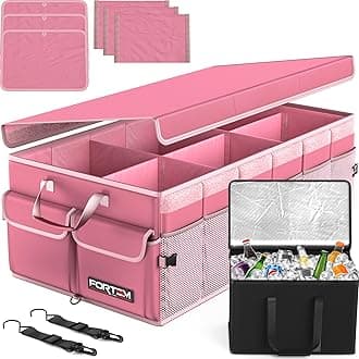 FORTEM Trunk Organizer with Cooler For SUV Car Trunk, Foldable Storage, Car Accessories for Women Men, Collapsible Bag, Perfect Christmas Gifts, 600D Oxford, Non Slip Bottom, Straps, Soft Cover (105L)