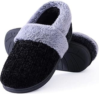 Women's Fuzzy Memory Foam Closed Back Slippers Chenille Knit Fleece Lined House Shoes