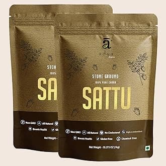 Adya Organics Chana Sattu Powder 2 kg | Stone-Ground & Iron-Roasted | Organic Sattu for Drinking | High Protein, Gluten-Free, Low GI | Traditional Bihar Sattu (1kg x Pack of 2)