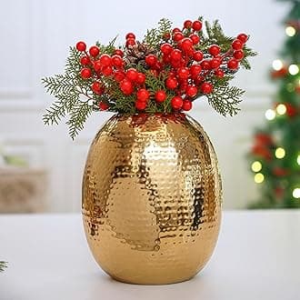 Behoma Metal Hammered Oval Shape Vase for Home Decor Decoratives for Indoor Outdoor Living Room Balcony | Best Gift for Birthday Anniversary Festival |Golden 1 Large Pcs (Flowers not Included)