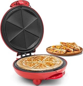 EQD-413 Electric Non-Stick 8" Quesadilla Maker, Easy-Slice 6-Wedge, Grilled Cheese Corn Flour Tortilla Snacks, Red