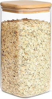 1500ml Glass Storage Jars with Bamboo Lid, Clear Food Storage Container Jar with Sealing Lid for Noodles Flour Cereal Rice Sugar Tea Coffee Beans, Set of 1