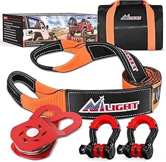 Offroad Recovery Kit 3" x 8' Tow Strap with Winch Snatch Block Pulley and 2Pcs 3/4" Anti-Theft D-Ring Shackles Storage Bag Heavy Duty Tow Rope for Car Truck SUV ATV (MBS 31500LBS)