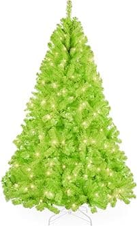 Best Choice Products 7.5ft Pre-Lit Lime Green Christmas Tree, Full Artificial Holiday Decoration w/ 1,350 Branch Tips, 550 Lights, Foldable Base