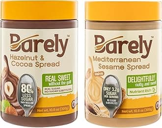 Hazelnut & Cocoa Spread, Sweet Mediterranean Sesame Spread, Variety Pack by Barely - Low Sugar & No Artificial Sweeteners, Vegan, Keto Friendly - 3.2 g Cane Sugar per Serving, 2-Pack