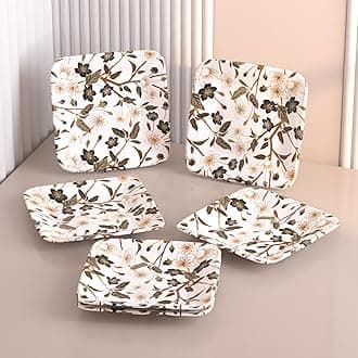 Castleite Bliss Melamine Quarter Plates Set Of 6-Size 7', Non Breakable, Square Designer Plate For Serving Snacks, Breakfast, LunchOrDinner At Home, Kitchen,OrCafé, Stainless (Wavy Daze), Multicolor