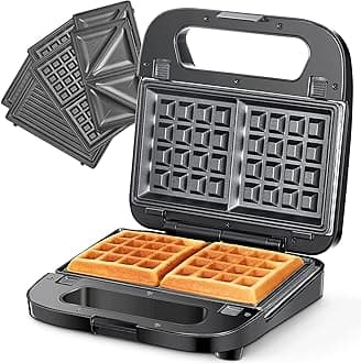 3-in-1 Waffle, Grill & Sandwich Maker, Panini Press Grill and Waffle Iron Set with Removable Non-Stick Plates, Perfect for Grilled Cheese, Tuna Melts, Burgers, Steaks (Black, Stainless steel)
