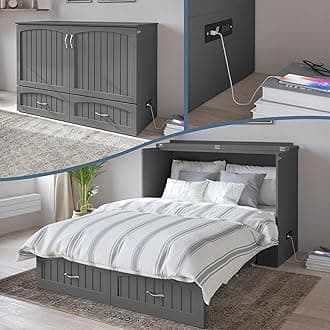 AFI, Southampton Murphy Bed Chest Full with 6" Mattress, Built-in USB Charger & Storage Drawer, Grey