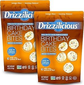 Mini Flavored Rice Cakes Birthday Cake - Rice Crisps, Healthy Snack for Adults and Kids, Vegan, Gluten Free Snack, Allergen Free, Only 90 Calories Per 21 Pieces - 4 oz (Pack of 2)
