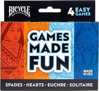4 Playing Card Games in 1: Euchre, Hearts, Spades, and Solitaire (4 Card Game Pack)