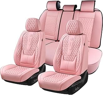 Coverado Seat Covers Full Set, Pink Car Seat Covers, Waterproof Car Seat Cover with Lumbar Support, Leather Car Seat Cushion Protector, Car Seat Covers Universal Fit Most Cars