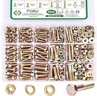 FOLIV 566Pcs Heavy Duty Bolts and Nuts Assortment Kit, Grade 8 Hex Screws Bolts Nuts Kit, 1/4-20 5/16-18 3/8-16, 15 Common Sizes Included