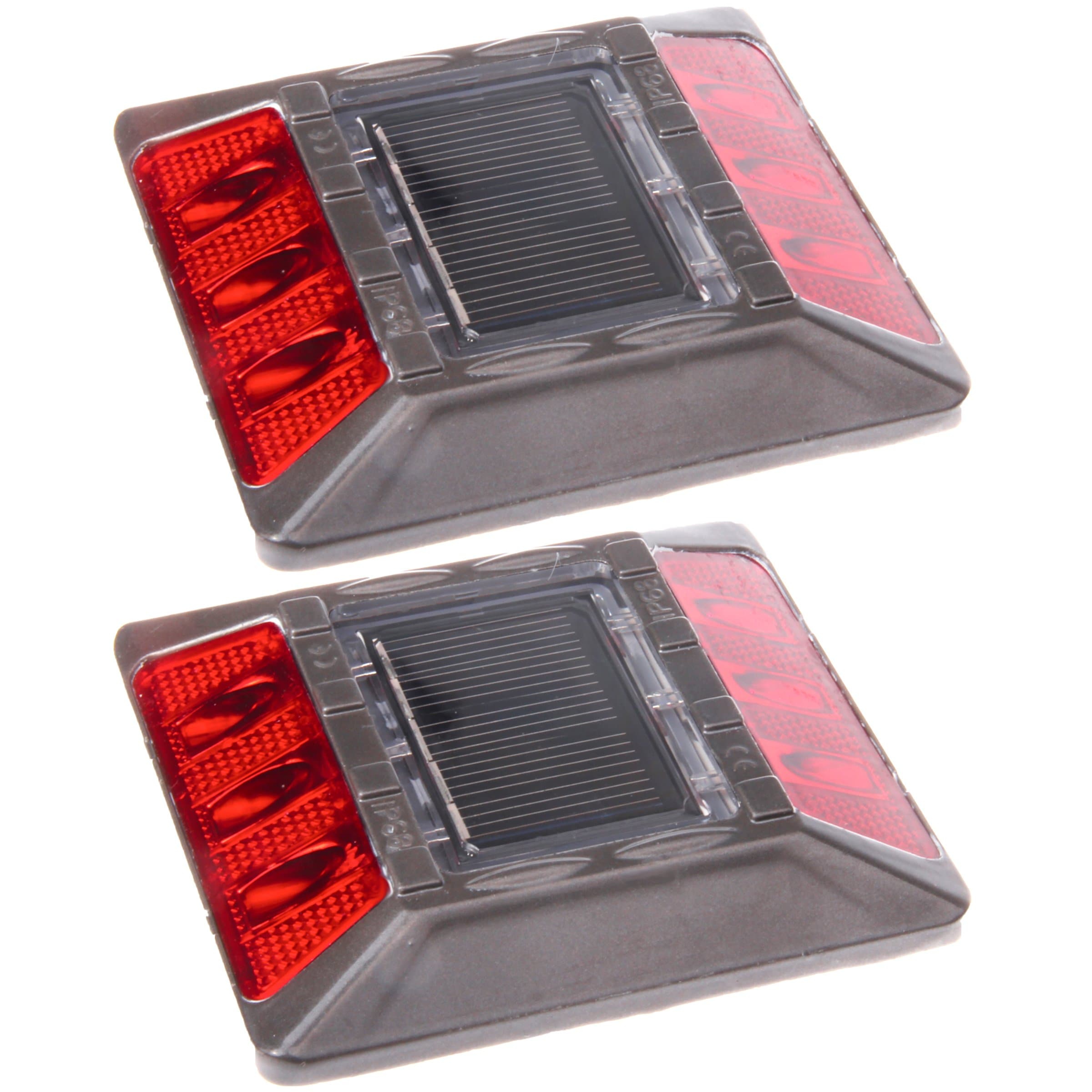 (2 Pack) Red Commercial Solar Road Stud Deck Dock Light with Recessed Anchor