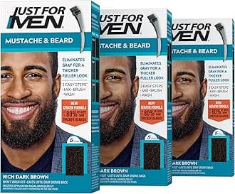 Mustache & Beard, Beard Dye for Men with Brush Included, With Keratin Biotin Aloe and Coconut Oil for Healthy Facial Hair - Rich Dark Brown, M-47, Pack of 3 (Packaging May Vary)
