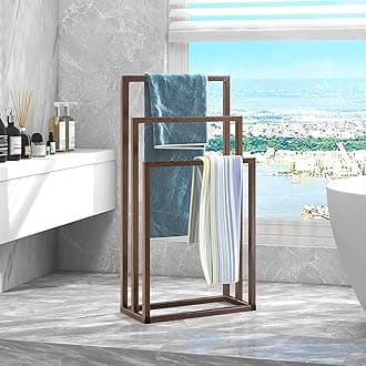 Indian Decor 21579 Space Saving Freestanding Towel Stand Brown Floor Standing Towel Stand/Bath Organizer/Towel Drying Rack 45 X 22 X 86 - Brown - Metal