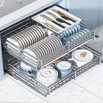 IMPREC Slide Pull Out Drawers, Double Tier Roll Out Wire Basket Drawers Kitchen Cabinet Slide Out Storage Pot And Pan For Kitchen (Color : Silver, Size : 600)