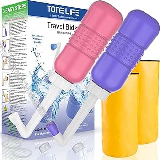 2PCS-Pack Peri Bottle for Postpartum Essentials, Feminine Care 450ml Postpartum Perineal Cleansing 15oz Portable Bidet Travel Bidet with Waterproof Storage Bag (Pink+Blue)