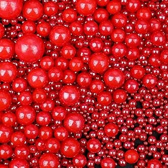 Red Sprinkles for Cake Decorating, 130g/4.6oz Edible Red Pearl Sprinkles Mix, Sugar Candy Pearls for Baking, Cookie Decorations and Cupcake Toppings, Wedding Party Valentines Christmas Supplies