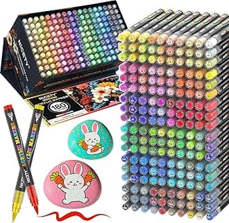 180 Acrylic Paint Markers, Acrylic Paint Pens Brush Tip for Rock Painting, Wood, Glass, Stone, Canvas, Ceramic, Fabric - Acrylic Markers DIY Craft & Art Supplies for Kids, Adults, Artists