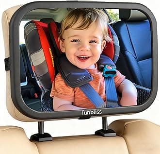 Funbliss Baby Car Mirror for Rear Facing Seat,360° Rotation, Safety Certified Shatterproof Acrylic Glass, Clear Wide View,Infant Mirror for Car Seat Rear Facing