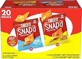Cheez-It Snap'd Cheese Cracker Chips, Thin Crisps, Lunch Snacks, Variety Pack, 15oz Box (20 Packs)