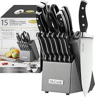 Knife Sets,German Stainless Steel Kitchen Knife Block Set with Built-in Sharpener