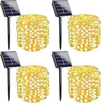 4-Pack Solar String Lights for Outside, Total 400LED Solar Fairy Lights Waterproof, Outdoor Twinkle Lights Copper Wire 8 Modes Solar Outdoor Lights for Xmas Tree Garden Party Wedding Decor(Warm White)