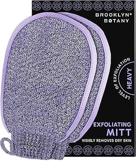 Brooklyn Botany Exfoliating Mitts for Bath and Shower – Heavy Duty Exfoliating Body Scrubber for Massage and Dead Skin Remover for Body – 2 Mitts