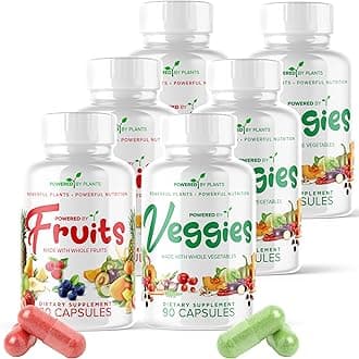 Fruits & Veggies Capsules - Natural Superfood Packed with Vitamins & Minerals - Fruit & Vegetable Supplements for Adults Pack of 6, 90 Capsules Each