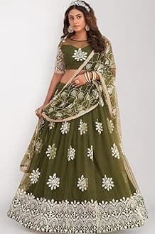 Women’s Art Silk Lehenga Choli with Sequins Embroidery Work & Unstitched Blouse - Parti Wear Georgette Dupatta for Weddings and Special Occasions