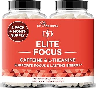 Elite Caffeine Pills with L-Theanine - 100mg Caffeine + 200mg L-Theanine - Jitter-Free Focused Energy & Clean Nootropic Stack - 240 Soft Capsules