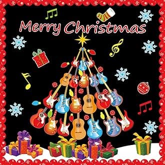 gisgfim Christmas Bulletin Board Decoration Set Guitar Christmas Tree Paper Cutouts Merry Xmas Music Classroom Bulletin Board Decor for Xmas Winter Holiday School Door Home Wall(Guitar)