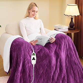 Heated Blanket Electric Twin 62"X84", Heating Blanket with 10 Heat Levels 1/2/4/6/8 Hours Auto-Off, Soft Flannel Sherpa Warm Heater Christmas Blanket,Taro Purple