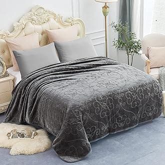 JYK Luxury Fleece Plush Blanket 3.5 LB, 1 Ply, Korean Mink Blanket Queen 75" x 91" - Super Soft and Warm, Lightweight and Cozy Fuzzy Solid Color Embossed Fleece Blanket for Bed (Grey)