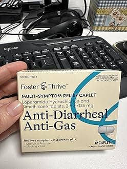 Foster & ThriveLoperamide Hydrochloride and Simethicone Anti-Diarrheal Anti-Gas Multi-Symptom Relief, 48 Caplets, Treatment of Diarrhea, Gas, Bloating, Cramps & Pressure, 12 Caplets (Pack of 4)
