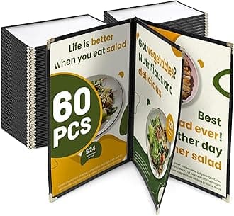 WeChef 60 Pack Restaurant Menu Covers 8.5 x 14" Book Style 3 Pages 6 Views Double Stitch Trim Menu Holders for Restaurant Bar Hotel Cafe